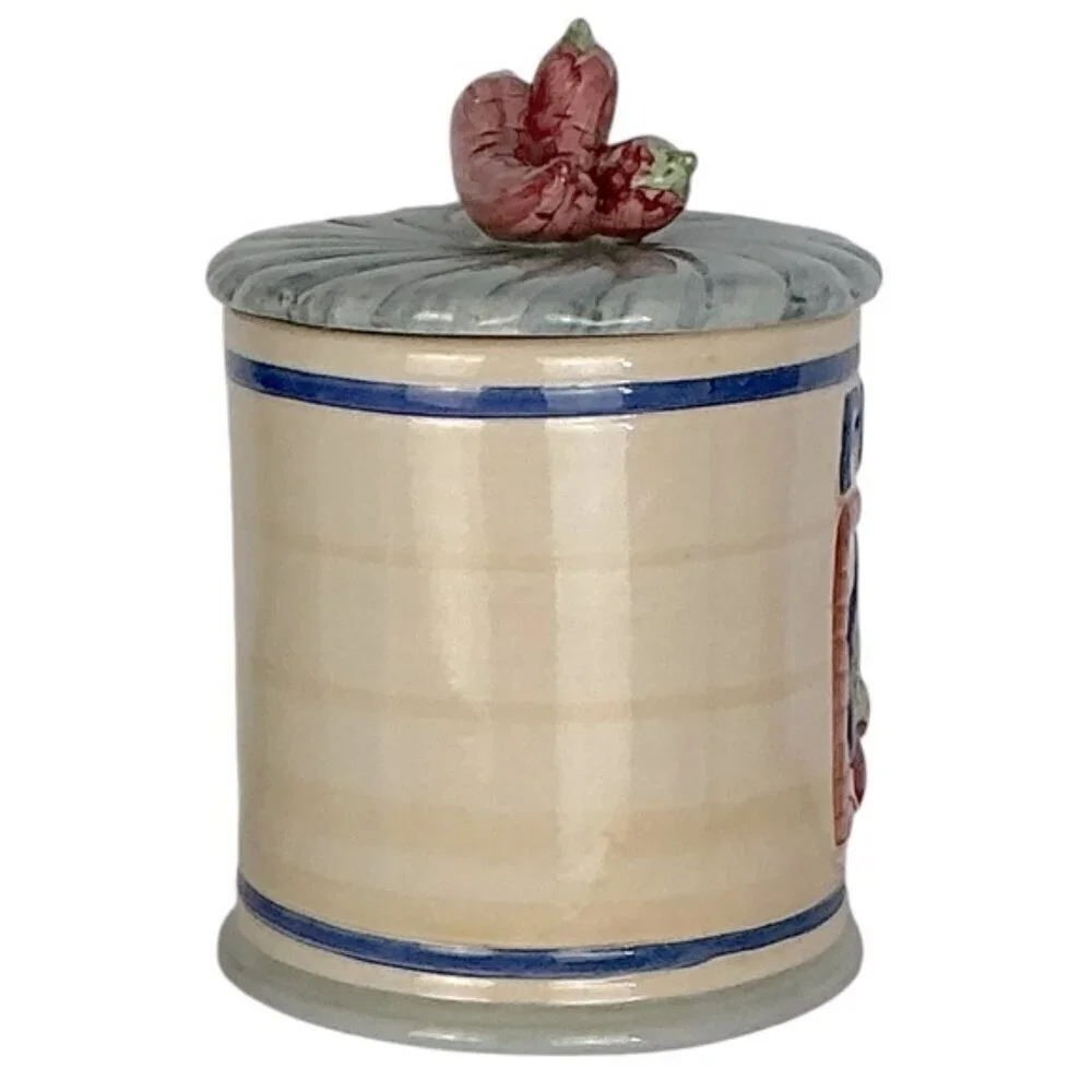 Vintage Pepper Canister Farmhouse Stoneware with Lid Multicolor 4 Cup 7 1/2” H